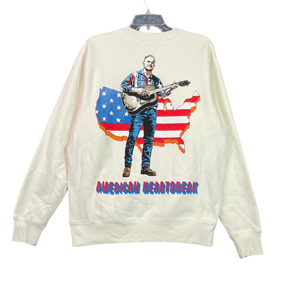 Zach Bryan Sweatshirt Womens Small Cream American Heartbreak Tour Crewneck